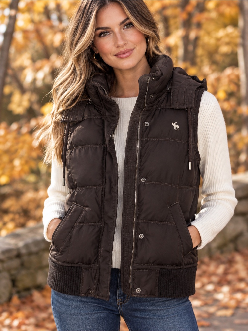 ABERCROMBIE & FITCH y2K Brown Quilted Sleeveless Puffer Vest Size Large